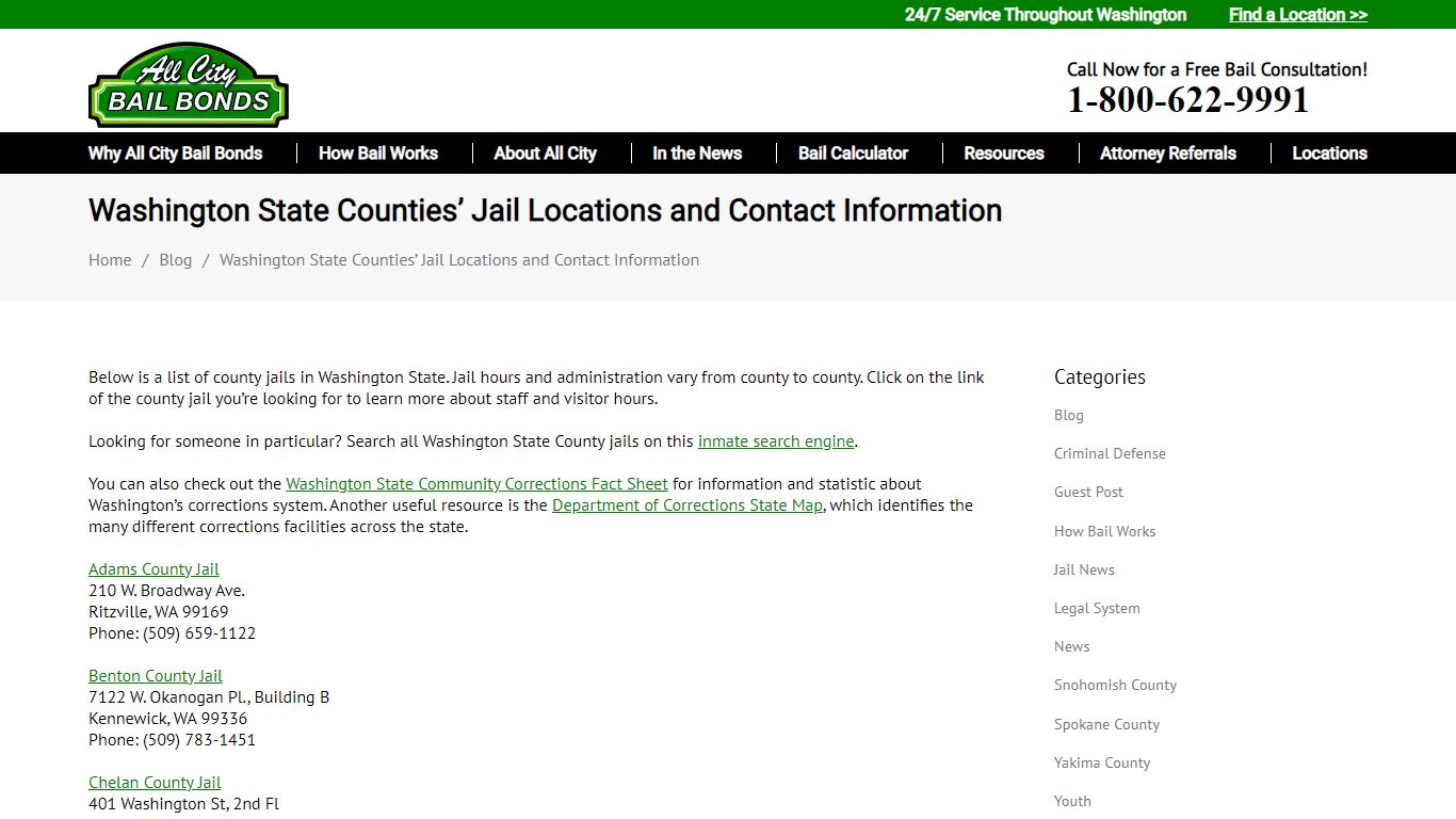 Washington State Counties’ Jail Locations and Contact Information